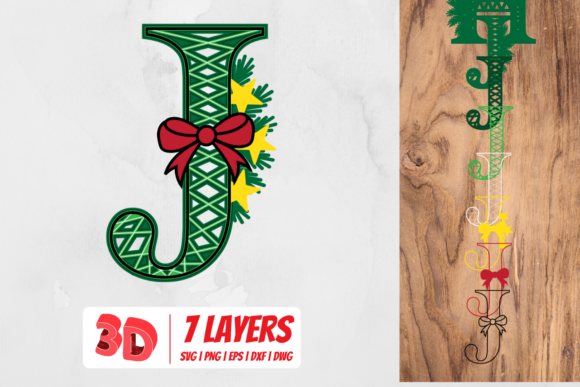 3D Christmas Letter J for Festive Design