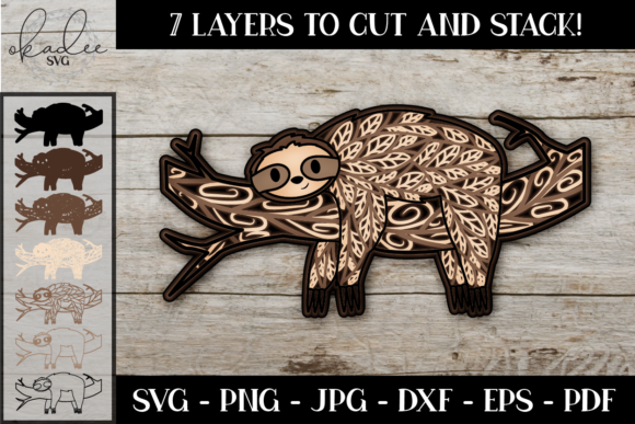 3D Mandala Sloth Paper Cut File
