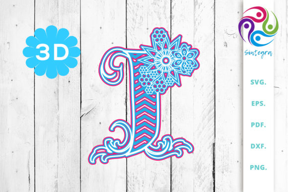 3D Multilayer Floral Chevron Letter J