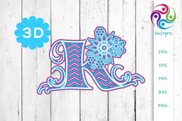 3D Multilayer Floral Chevron Letter K