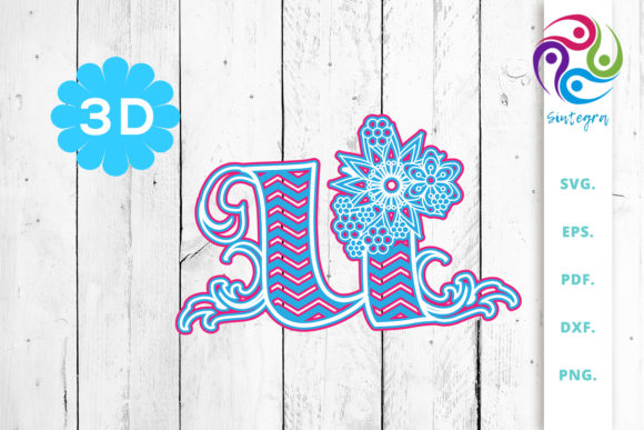 3D Multilayer Floral Chevron Letter U