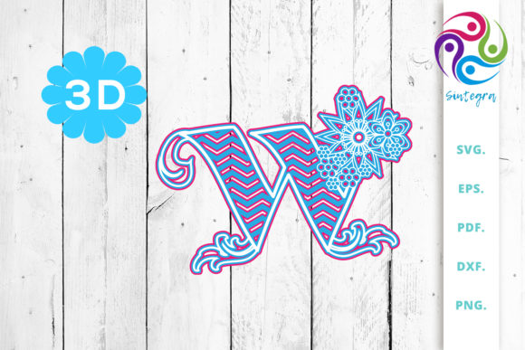 3D Multilayer Floral Chevron Letter W: Where Typography Meets Texture and Intention