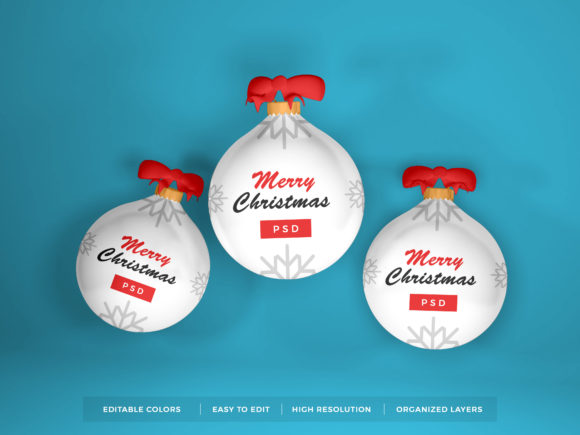 Christmas Bauble Ball 3D Mockup PSD: Realistic Visualisation for Modern Holiday Design