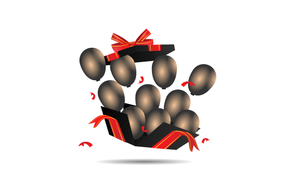 Flying 3D Black Gift Box with Balloons